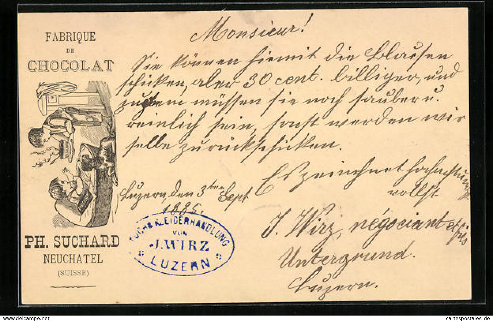 Vorläufer-AK Neuchatel, 1885, Fabrique De Chocolat Ph. Suchard, Kind Wird Heisse Schokolade Dargereicht  - Landwirtschaftl. Anbau