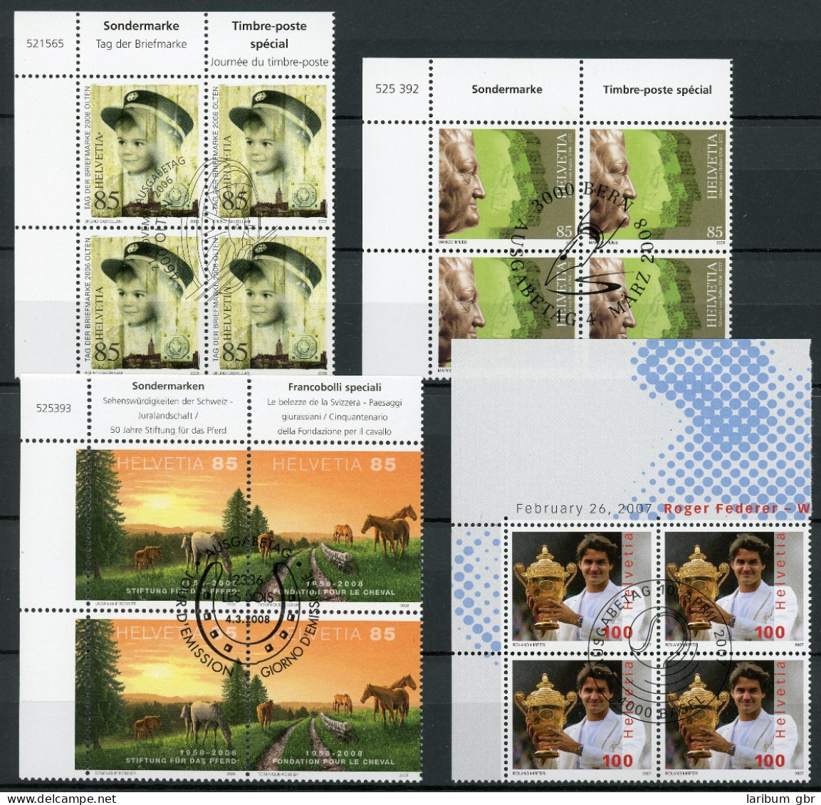 Schweiz Lot 4er Blöcke Eckrand Oben Links Ersttagssonderstempel #HD258 - Andere & Zonder Classificatie