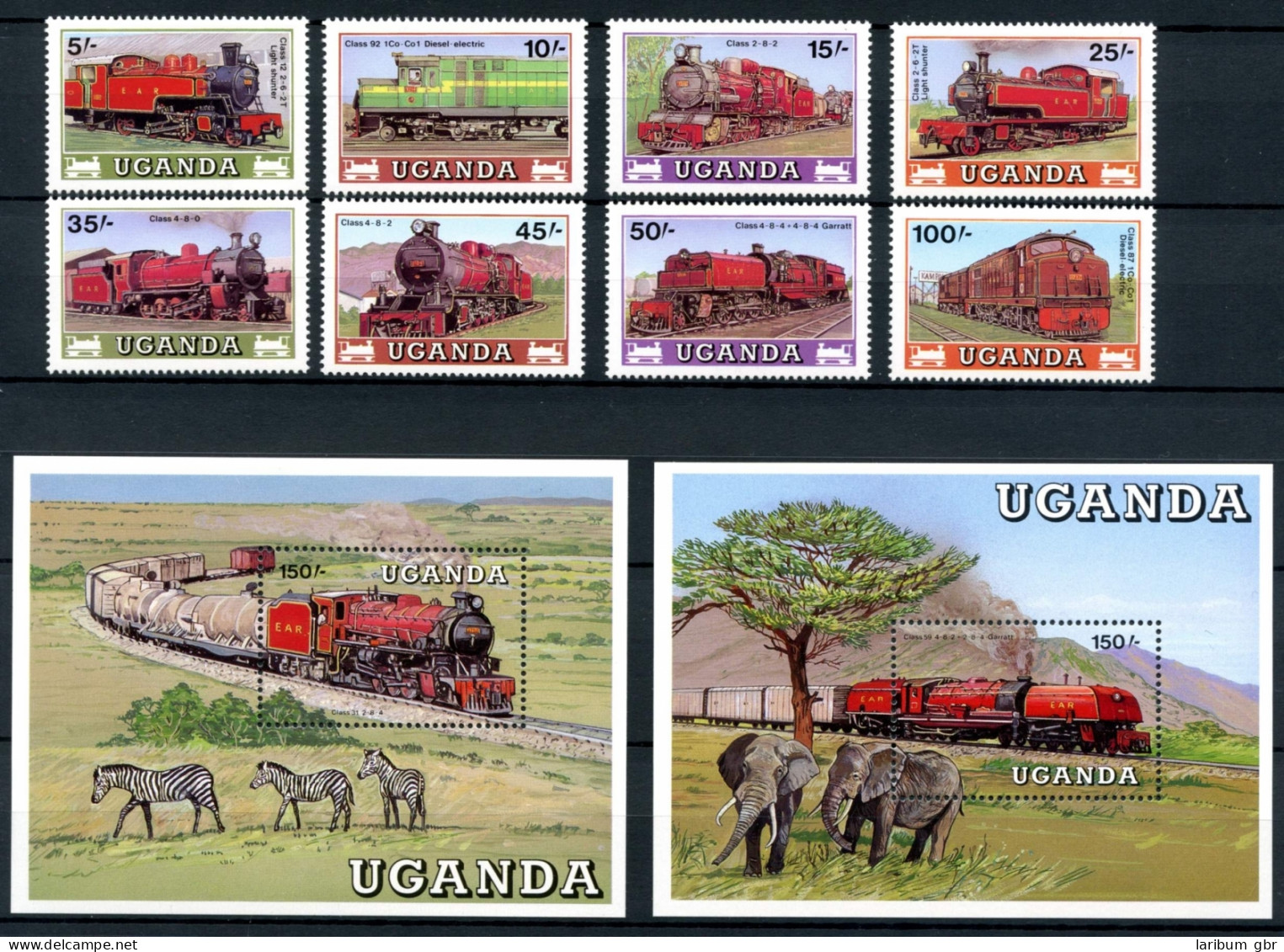 Uganda 569-576+ Block 77-78 Postfrisch Eisenbahn #IU724 - Uganda (1962-...)