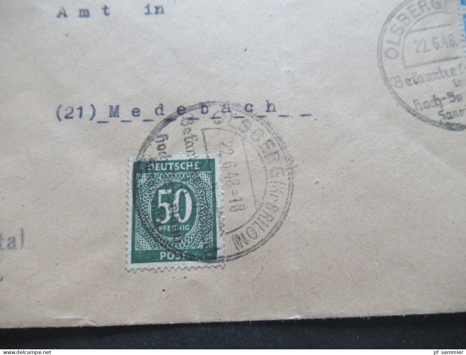 Kontrollrat MiF 22.6.1948 Zehnfachfrankatur Geschäftspapiere Mit Sonderstempel Olsberg (Kr. Brilon) Bekannter Luftkurort - Cartas & Documentos