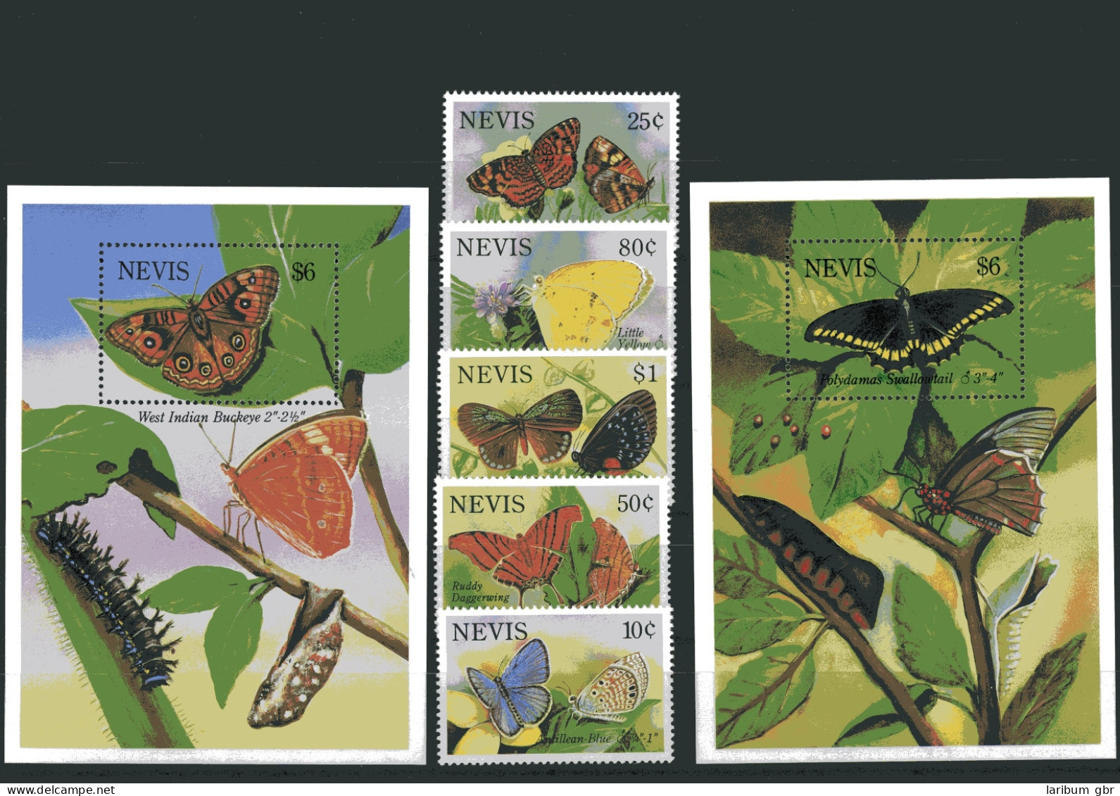 Nevis 752-756, Block 64-65 Postfrisch Schmetterling #GL620 - Andere & Zonder Classificatie