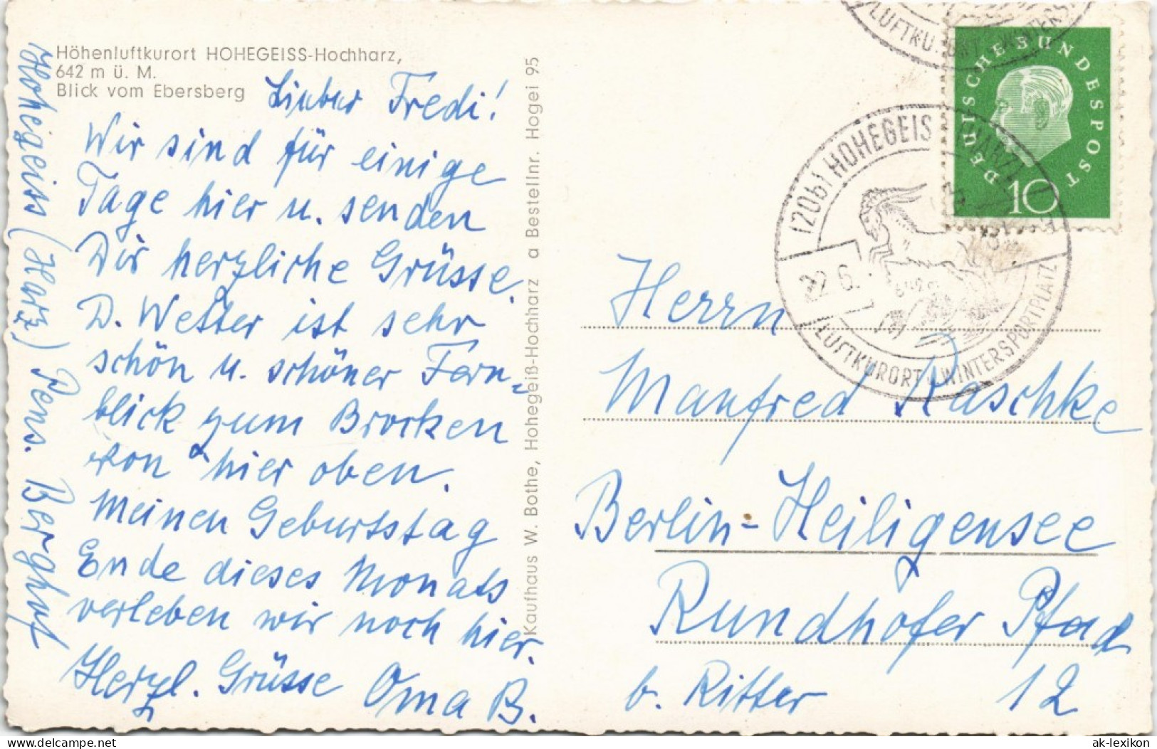 Ansichtskarte Hohegeiß-Braunlage Totale, Sonderstempel 1961 - Braunlage