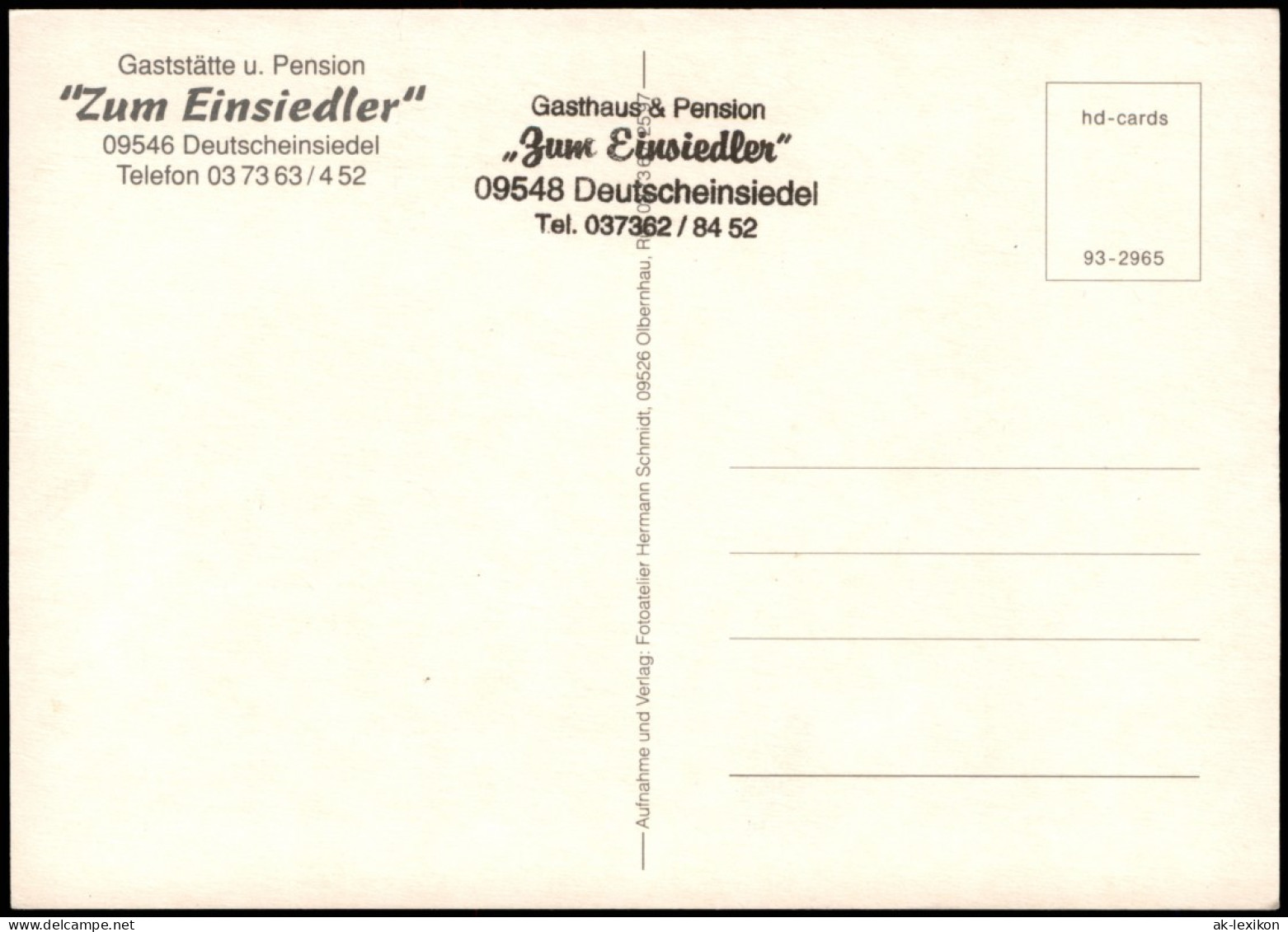 Deutscheinsiedel-Deutschneudorf Mehrbildkarte Gaststätte Zum Einsiedler 1993 - Deutschneudorf