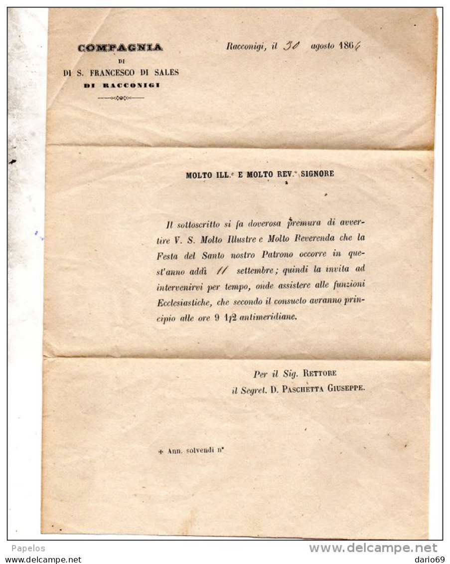 1866 LETTERA CON ANNULLO RACCONIGI - Poststempel