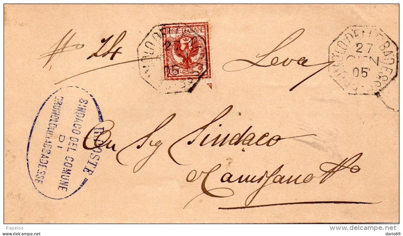 1905   LETTERA CON ANNULLO Grumolo Delle Abbadesse VICENZA - Marcophilie