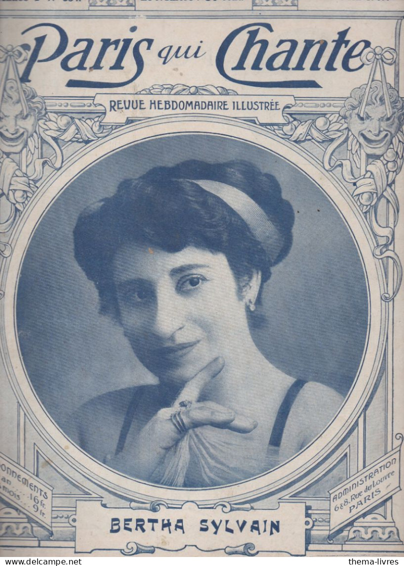 Revue PARIS QUI CHANTE N°334 Du 27 Juin 1909 Couverture  BERTHA SYLVAIN  (CAT4088 / 334) - Música