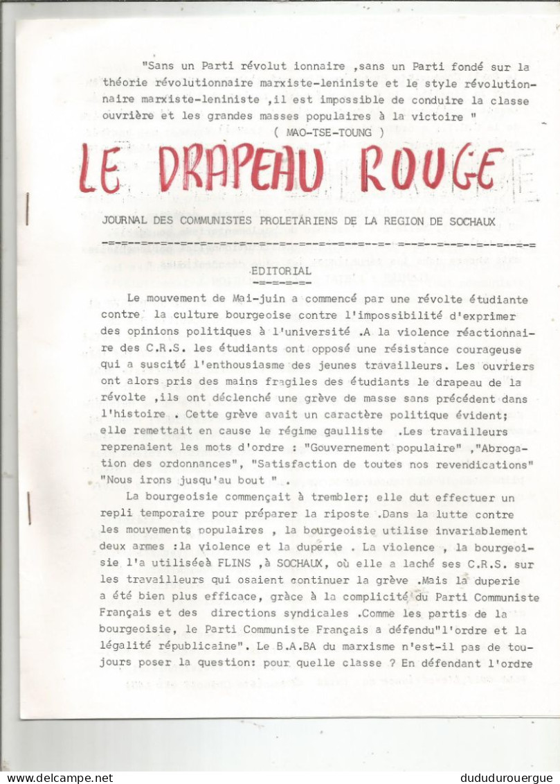 MAI 1968 ET APRES : " LE DRAPEAU ROUGE " JOURNAL DES COMMUNISTES PROLETARIENS DE LA REGION DE SOCHAUX - 1950 à Nos Jours