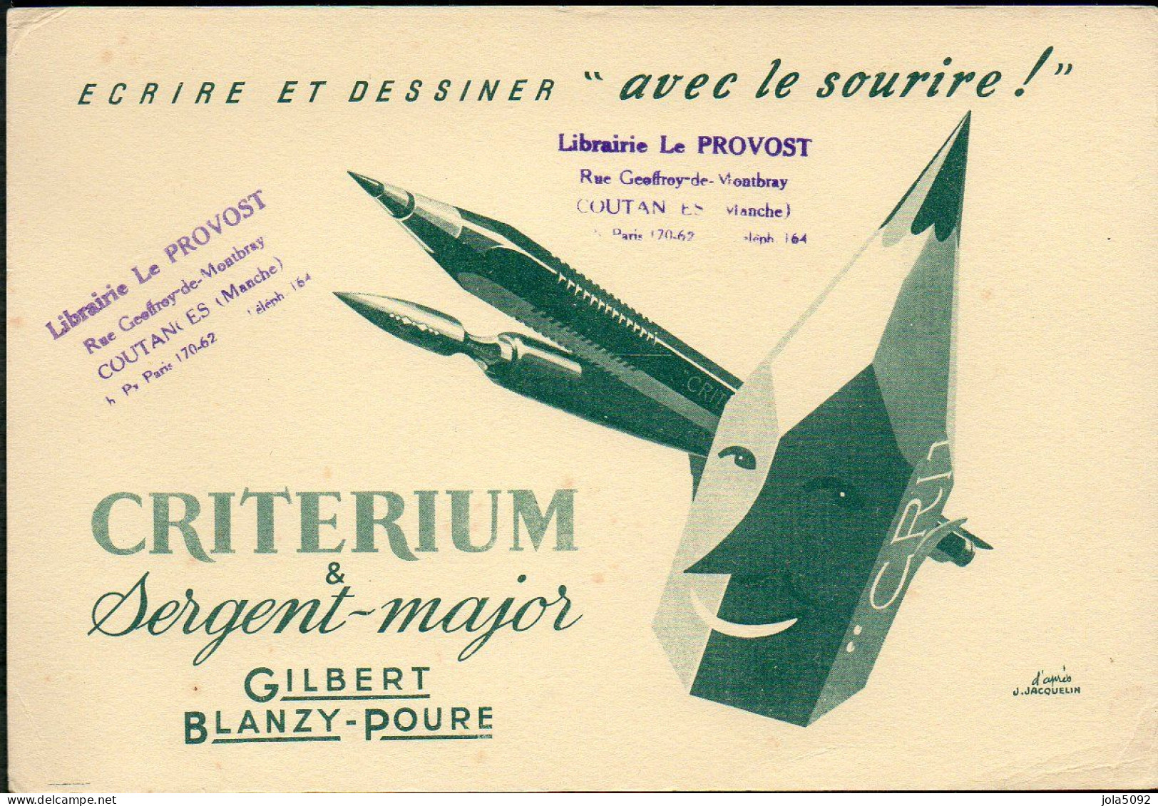 BUVARD - Critérium Et Sergent-major GILBERT-BLANZY-POURE - Librairie Le Provost Coutances - Papeterie