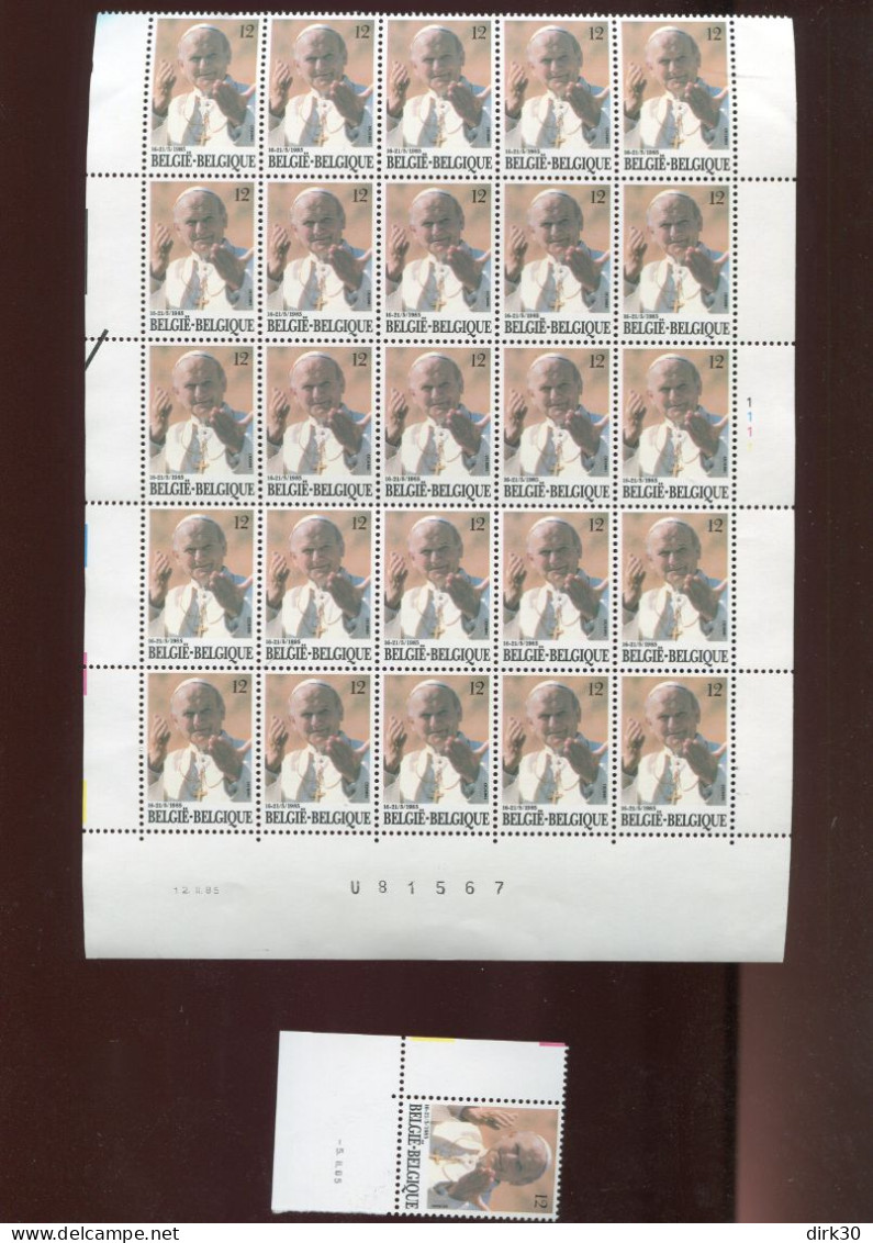 Belgie 1985 2166 Pope John-Paul II Visit To Belgium Block Of 25 With Printing Date + Plate Number 1 - Neufs