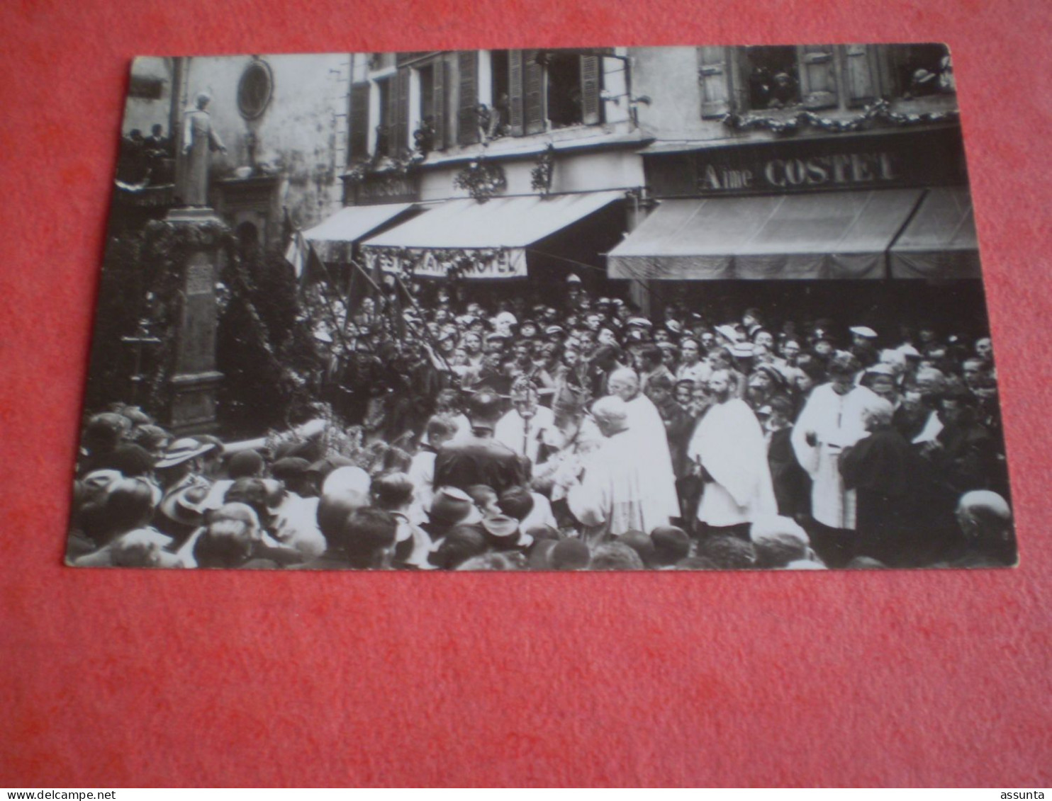 Carte Photo La Louvesc Ardèche, Cérémonie Religieuse Dehors Avec L'évêque Devant Régis, Astic-Conil, Aime Costet ... - La Louvesc