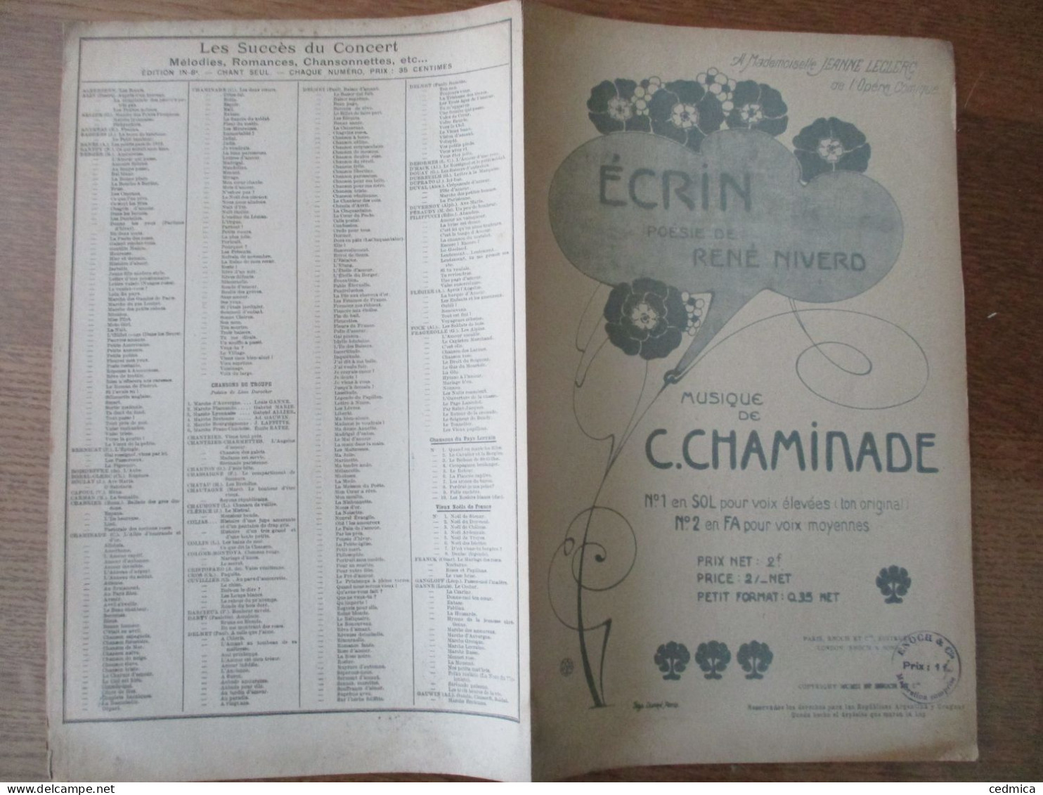 ECRIN   POESIE DE RENE NIVERO MUSIQUE DE C. CHEMINADE - Scores & Partitions