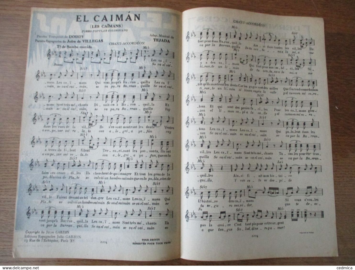 LES CAÏMANS EL CAIMAN PAROLES FRANCAISES DE DODDY PAROLES ESPAGNOLES DE JOFRE DE VILLEGAS ADAP. MUSICAL DE TEJADA - Scores & Partitions