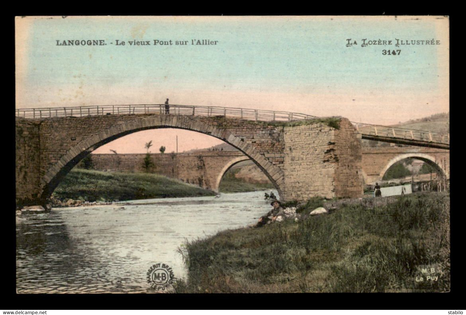 48 - LANGOGNE - LE VIEUX PONT SUR L'ALLIER - CARTE COLORISEE - Langogne