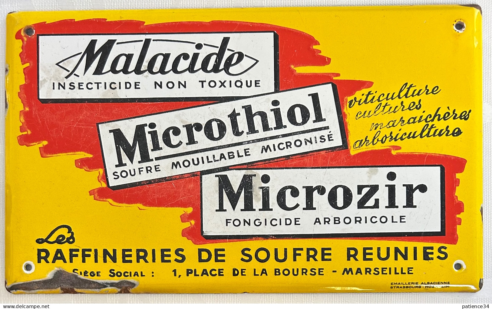 Jolie Plaque émaillée Des 2 Côtés - Malacide - Microthiol - Microzir - Raffineries De Soufre Réunies - Marseille - Agriculture