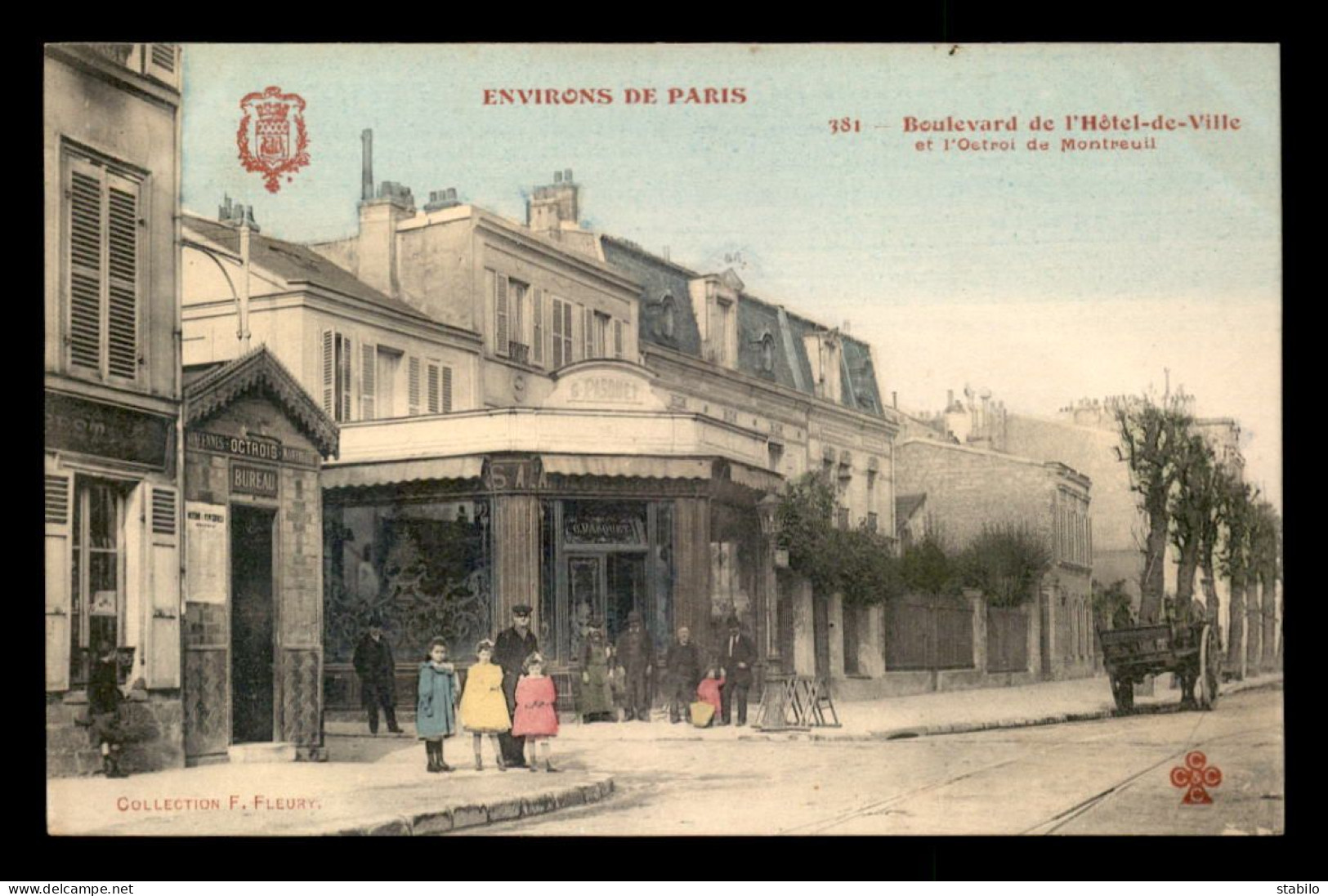 93 - MONTREUIL - BOULEVARD DE L'HOTEL DE VILLE ET L'OCTROI - MAGASIN G. PASQUET - EDITEUR F. FLEURY - Montreuil