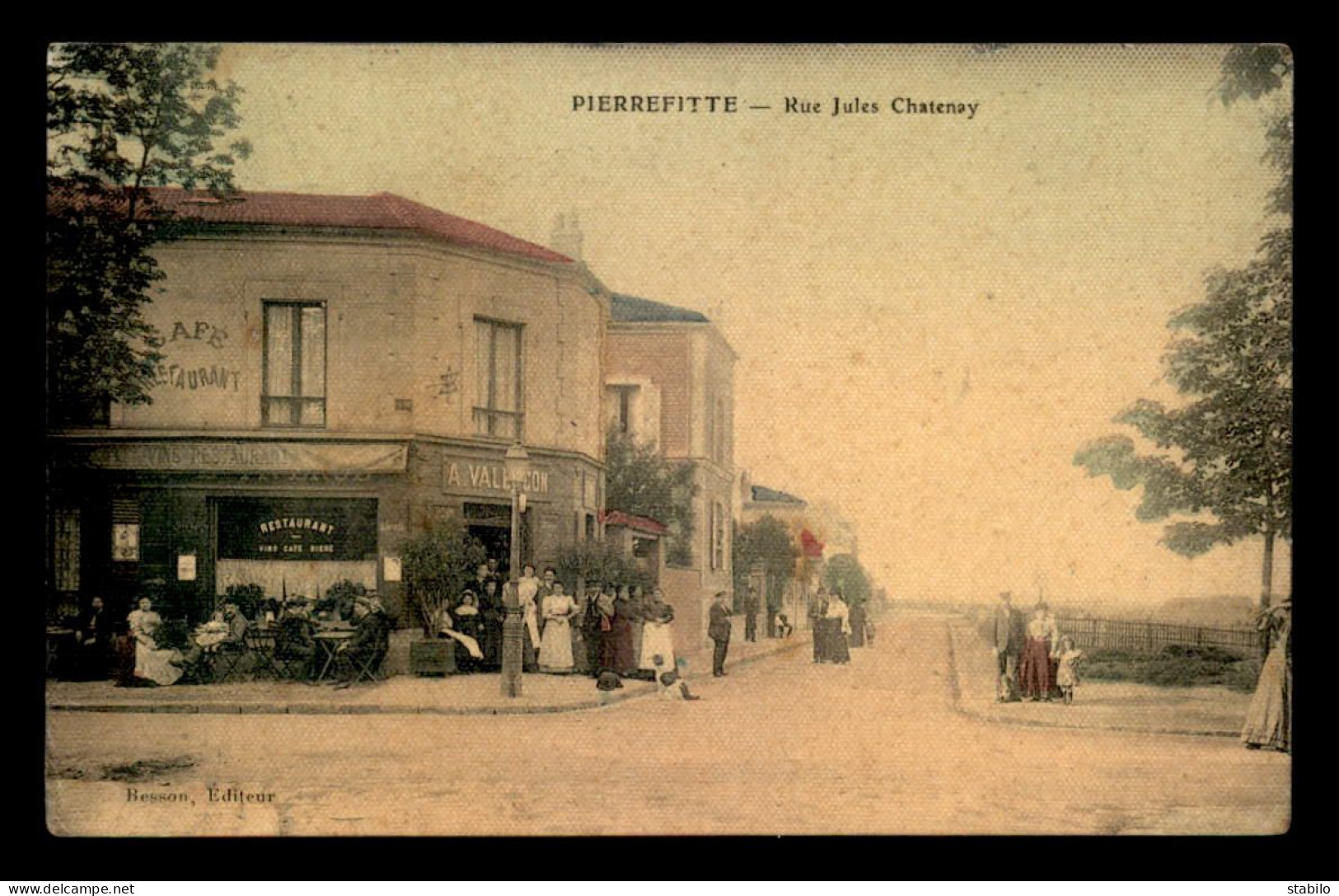 93 - PIERREFITTE - RUE JULES CHATENAY - CAFE-RESTAURANT A. VALLENCON - CARTE TOILEE ET COLORISEE - Pierrefitte Sur Seine