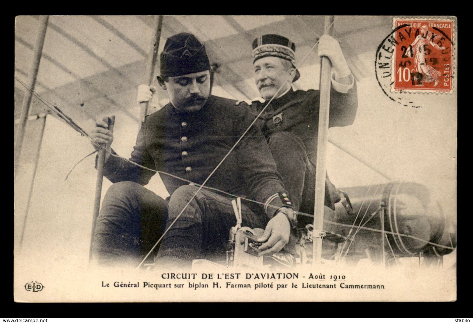 AVIATION - CIRCUIT DE L'EST D'AVIATION 1910 - LE GENERAL PICQUART SUR BIPLAN FARMAN PILOTE PAR LE LT CAMMERMANN - ....-1914: Precursores