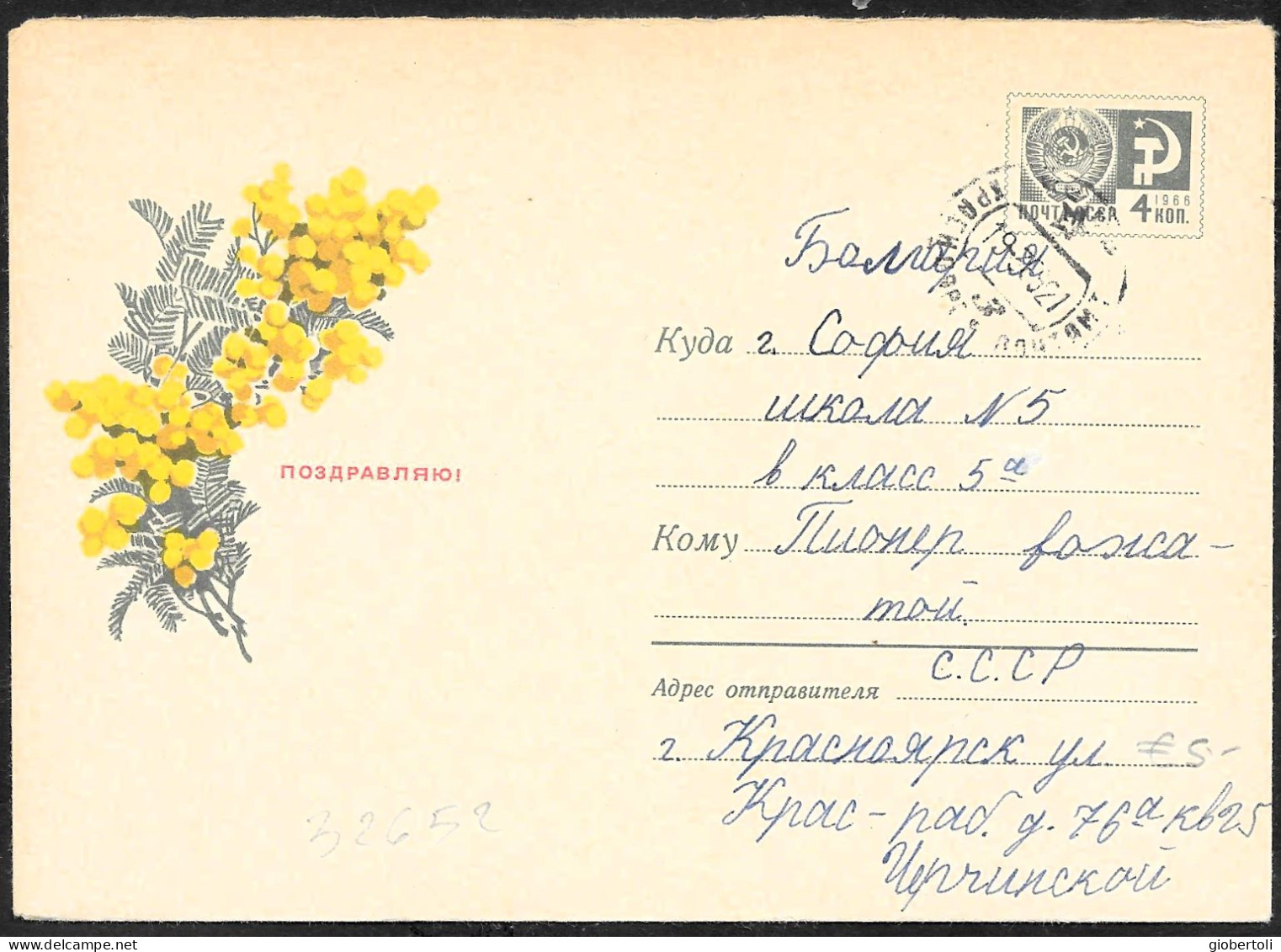 URSS: Intero, Stationery, Entier, Mimosa, (Acacia Dealbata) - Autres & Non Classés