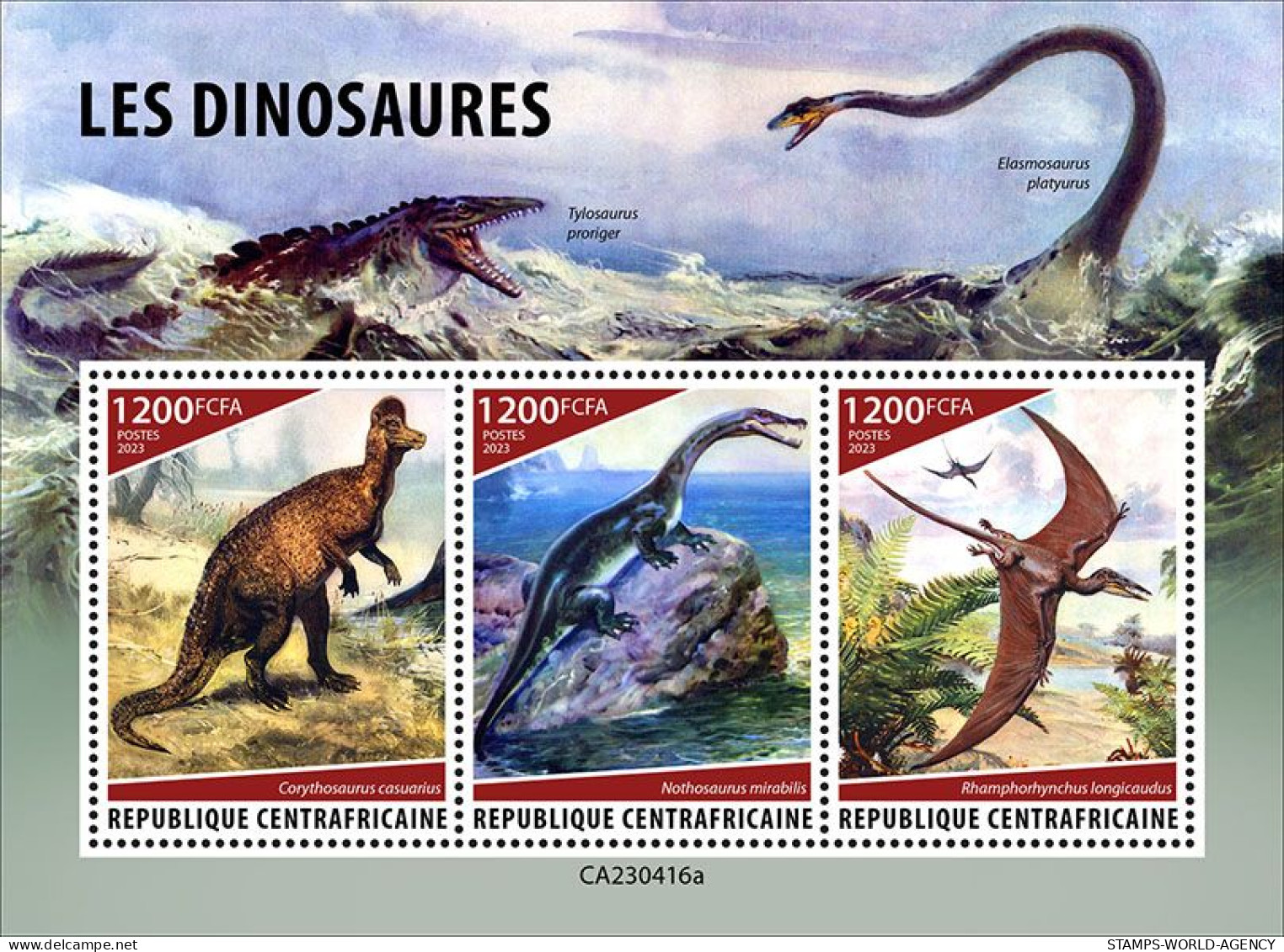 2024-04 - CENTRAL AFRICAN - DINOSAURS                  3V  MNH** - Prehistorisch