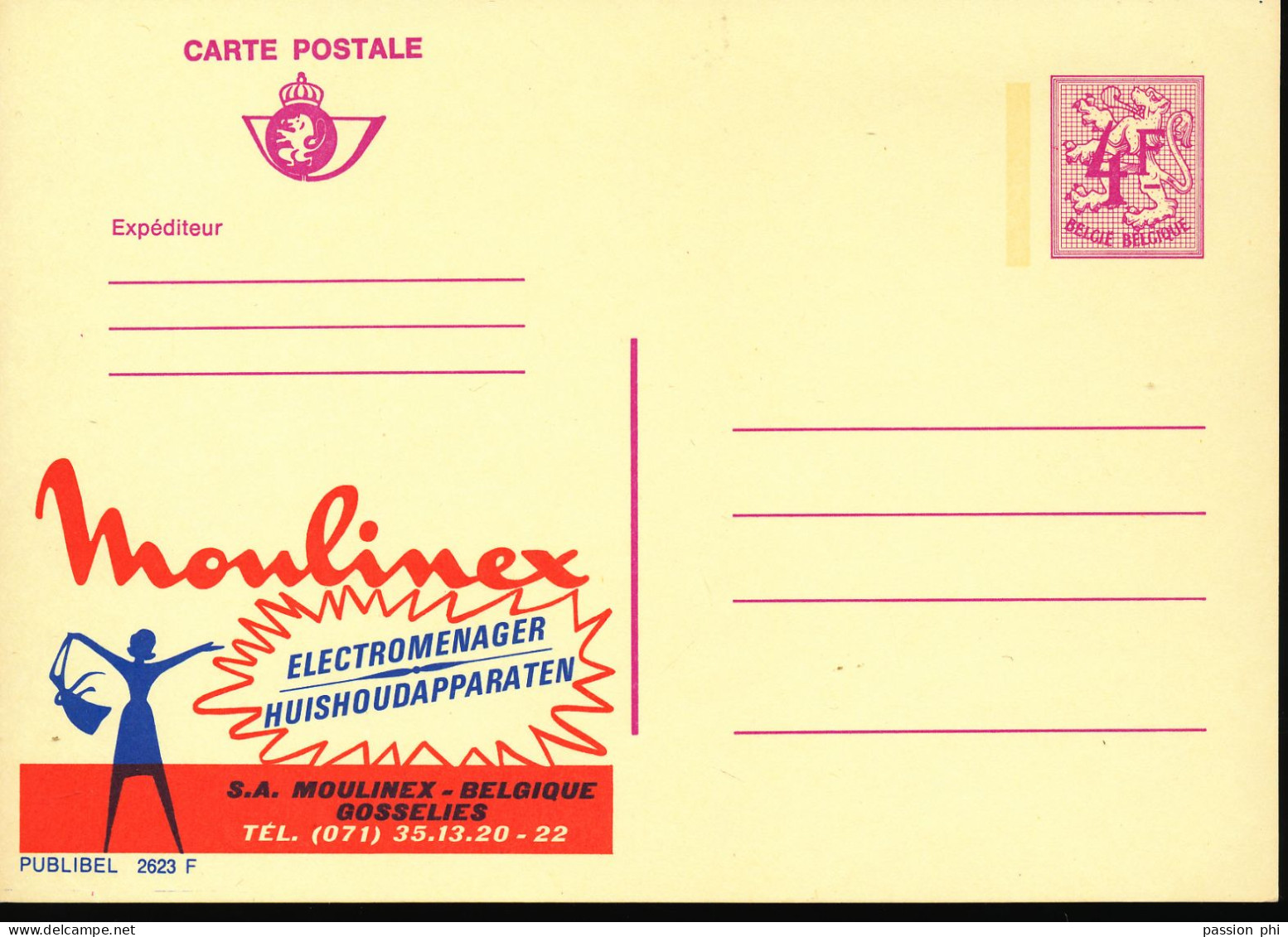 BELGIUM PPS  SBEP 26 M1 PUBLIBEL 2623 F MOULINEX UNUSED - Publibels