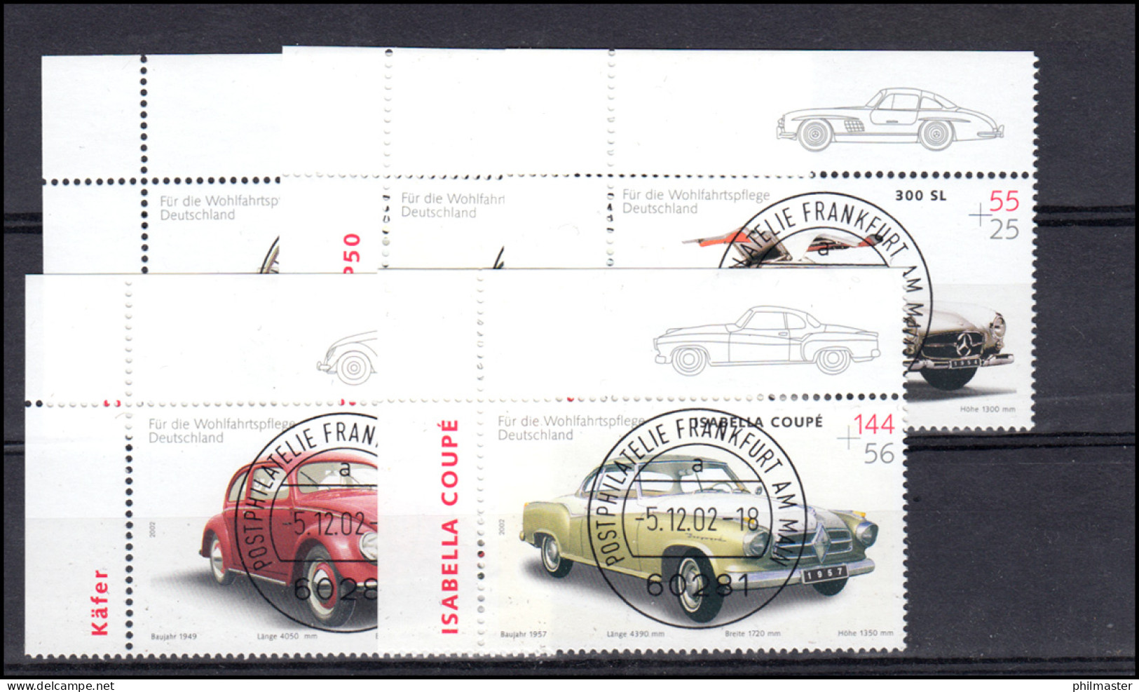 2289-2293 Oldtimer-Automobile: ER-Satz O.l. Vollstempel VS Frankfurt/M. Mit ET-O - Usados