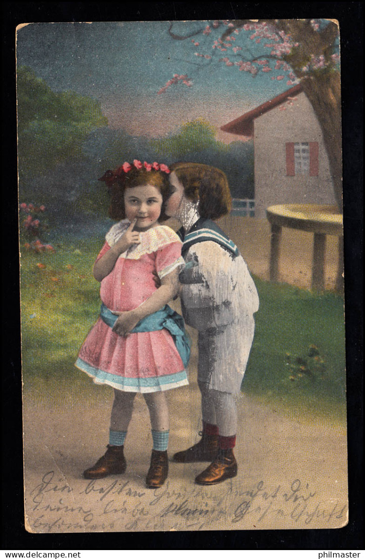 Kinder-AK: Sein Erster Kuss Auf Ihre Wange, Feldpost ZELTINGEN 16.7.1915 - Sonstige & Ohne Zuordnung