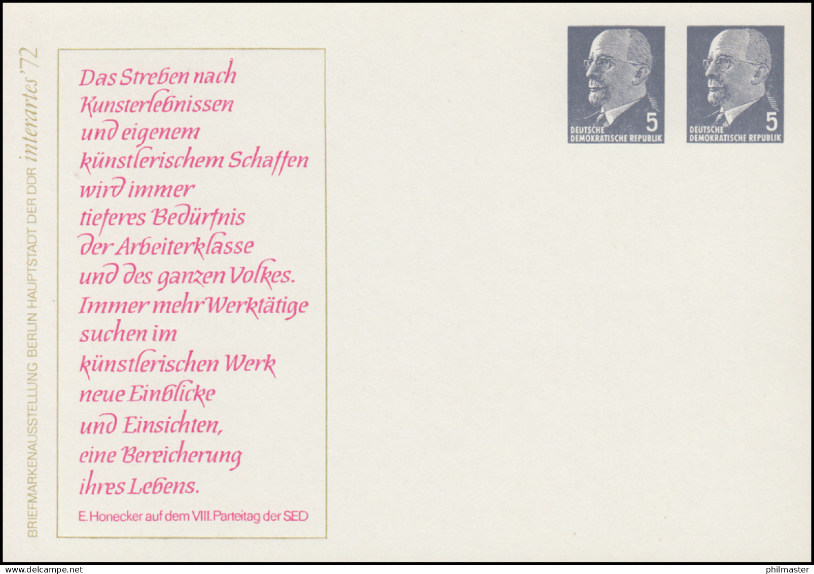 PP 11/34 Ulbricht 5+5 Pf Interartes'72 - Erich Honecker, ** - Sonstige & Ohne Zuordnung