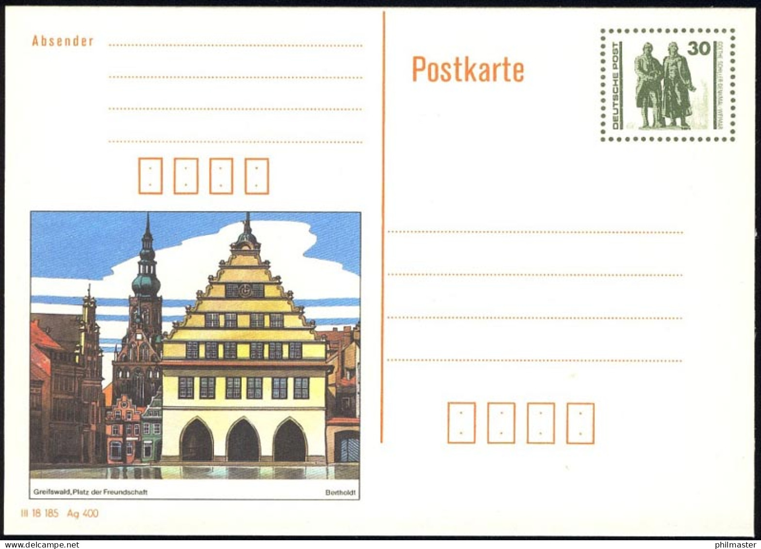 P 109/1 Goethe/Schiller: Greifswald 1990 30 Pf, Postfrisch - Autres & Non Classés