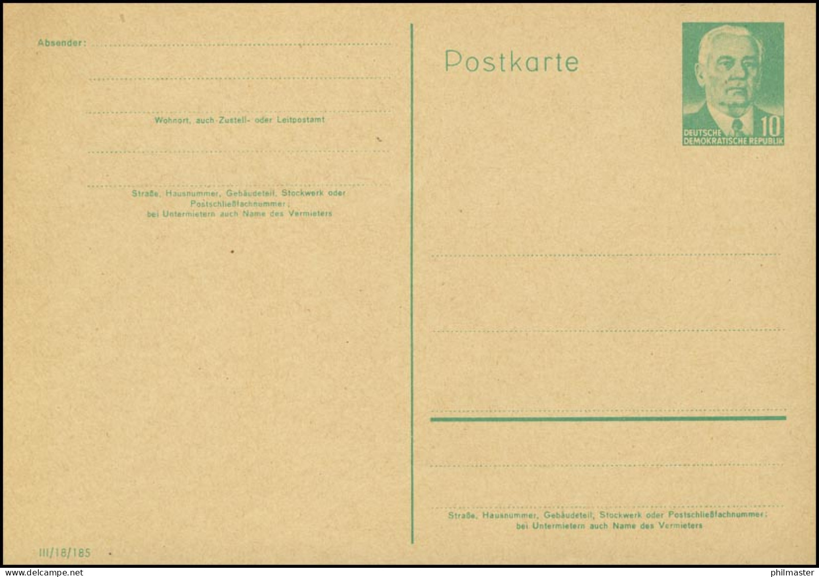 P 68a Pieck 10 Pf 1956, Sämisch, Druckvermerk III/18/185, Postfrisch - Autres & Non Classés