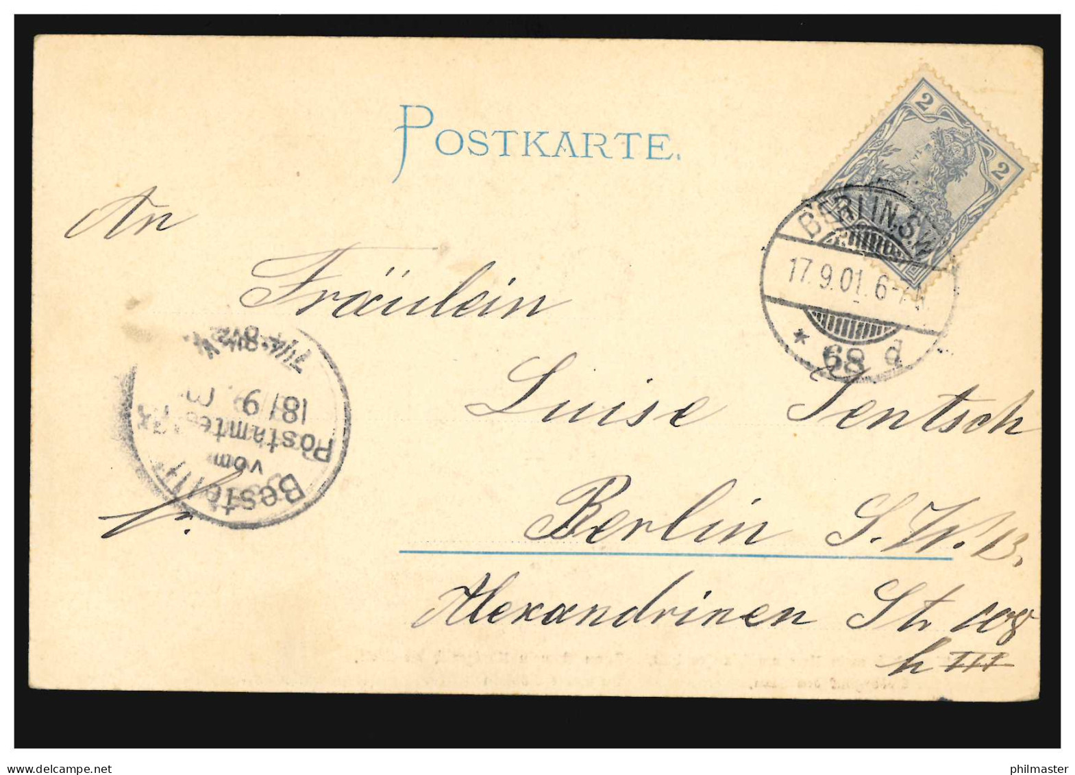 Lyrik-AK Liebespaar, Gedicht Liebesglück, BERLIN SW 68 D 17.9.1901 Ortspostkarte - Andere & Zonder Classificatie