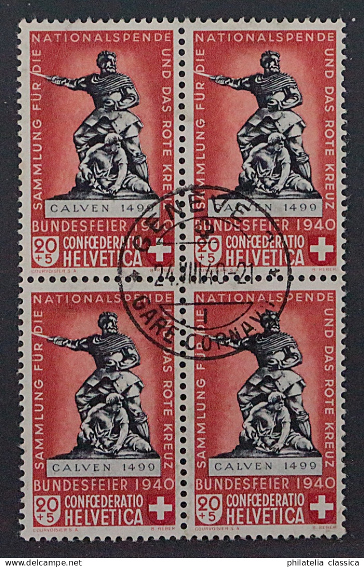 SCHWEIZ 366 B (SBK B5), Patria 20 Rp. Viererblock Zentrisch Gestempelt, 180,-SFr - Gebraucht