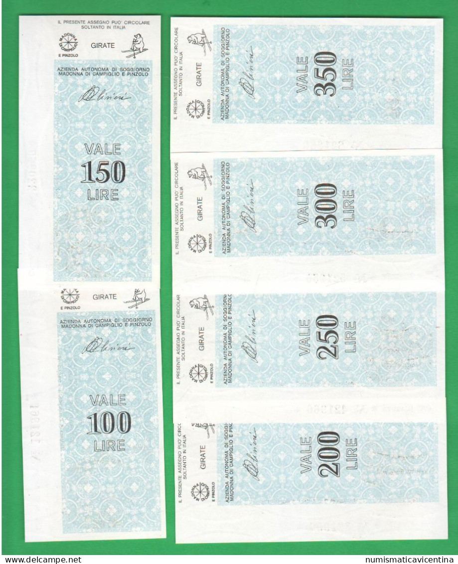 Trento Rovereto Cassa Risparmio Miniassegni 1977 X 100 150 200 250 300 350 Lire Madonna Campiglio Turistiche - [10] Cheques En Mini-cheques