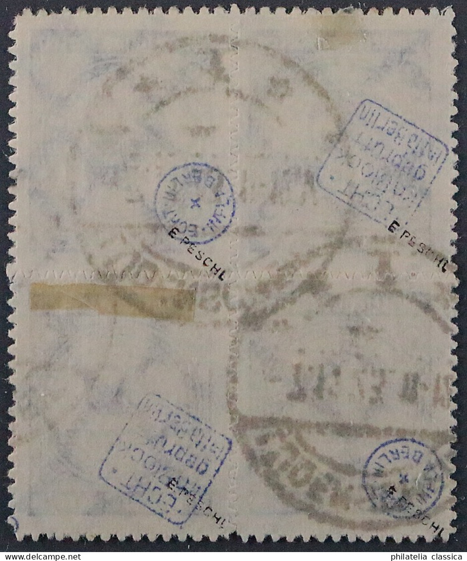 Dt. Reich 319 B, 20 Mio. DURCHSTICH, VIERERBLOCK Gestempelt, Geprüft KW 1600,- € - Used Stamps