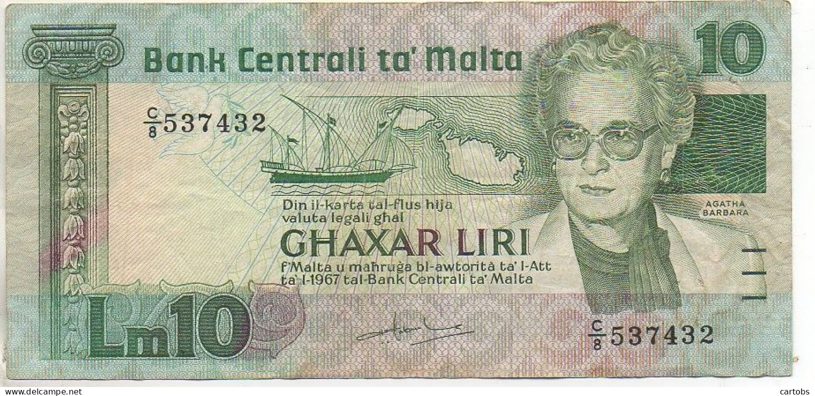 Bank Centrali Ta MALTA  Ghaxar Liri  10 (1967) - Malta