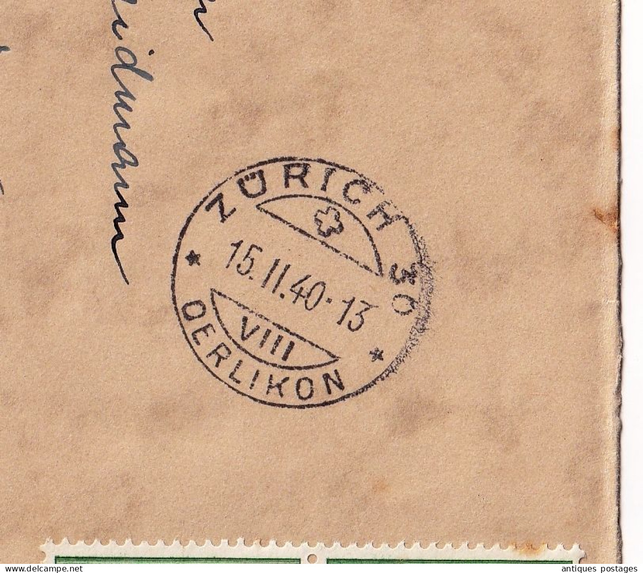 Lettre 1940 Suisse Zurich Derlikon Bloc De 4 Timbres Général Hanz Herzog Pro Juventute 1939 Switzerland - Briefe U. Dokumente