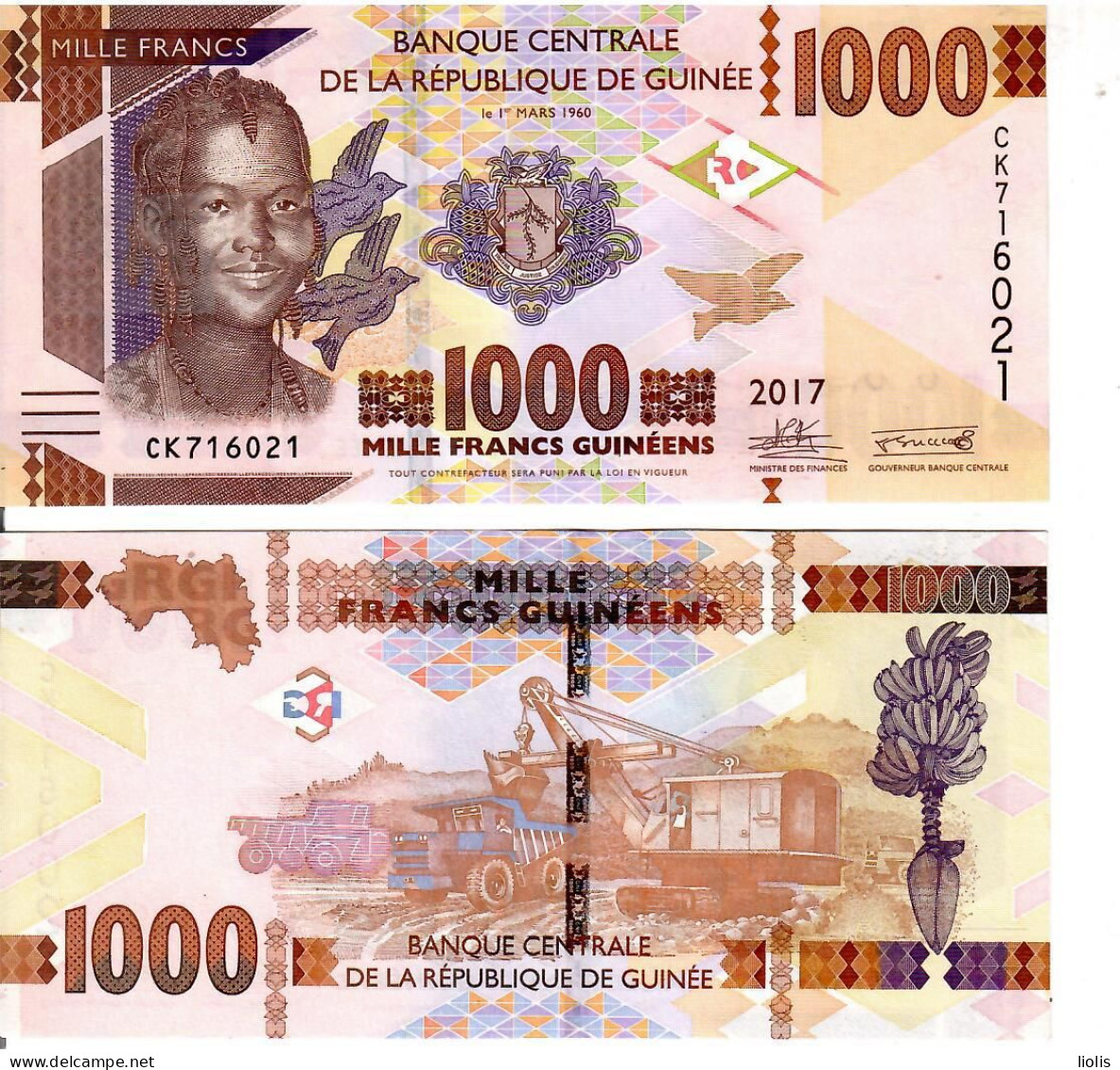 Guinea    1000 Francs  2017  UNC - Guinee
