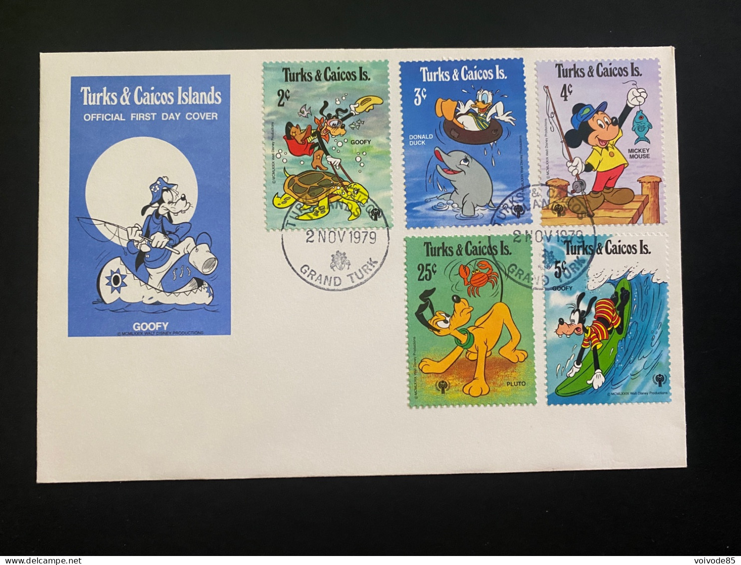 FDC Turks & Caicos Islands - 02/11/1979 - Goofy - Donald Duck - Mickey Mouse - Pluto - Walt Disney - Dingo - Disney