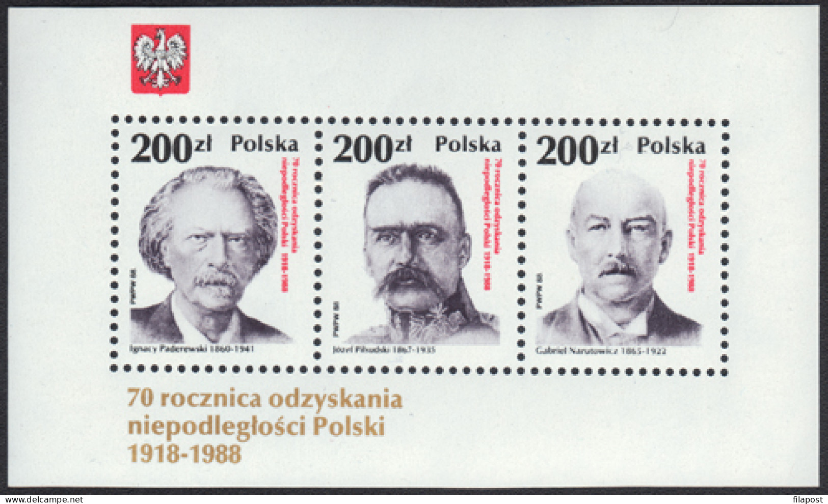 POLAND 1988 70th Anniversary Of Indenpendence Mini Sheet MNH Block Mi 107 ** - Unused Stamps