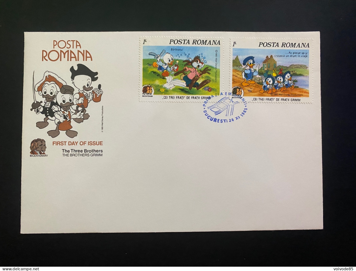 FDC Posta Romana - 28/11/1985 - Walt Disney - Donald - Disney
