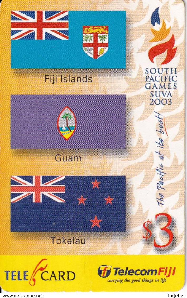 TARJETA DE LAS FIJI CON UNAS BANDERAS (BANDERA-FLAG) SOUTH PACIFIC GAMES SUVA 2003 - Fidji