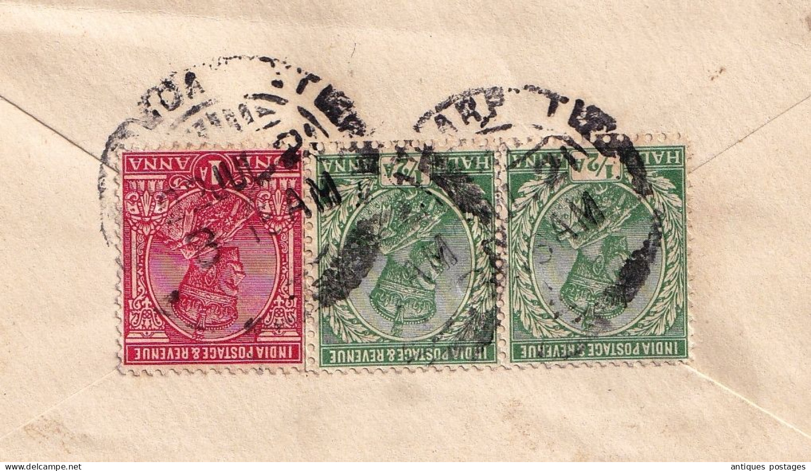 Lettre 1921 Postal Stationery Inde India Postage Half Anna La Chaux de Fonds Suisse Switzerland King George V