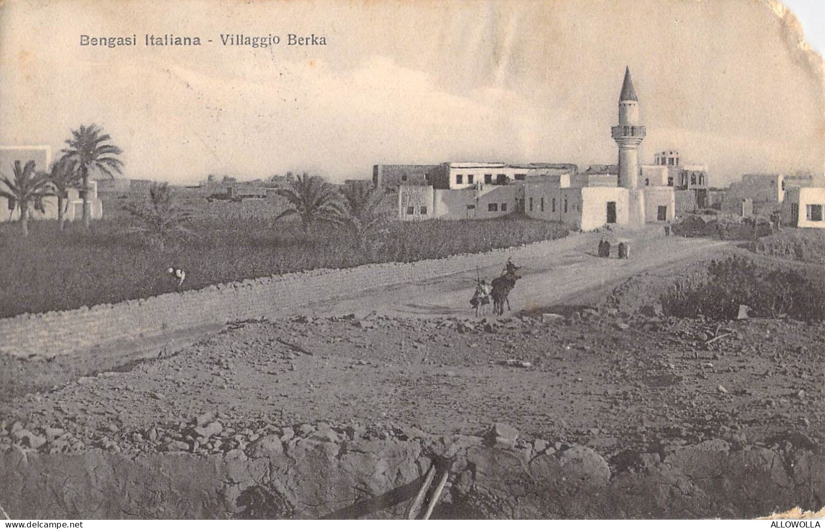 26932 " BENGASI ITALIANA-VILLAGGIO BERKA " ANIMATA-VERA FOTOCART.POST.  SPED.1912 FRANCHIGIA MILITARE - Libya
