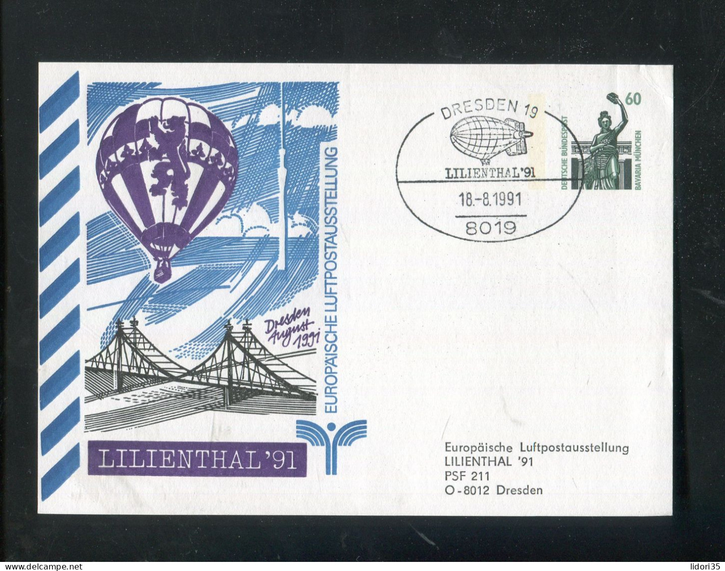 "BUNDESREPUBLIK DEUTSCHLAND" 1991, Privat-Postkarte "Lilienthal" SSt. "DRESDEN" (L1282) - Privatpostkarten - Gebraucht