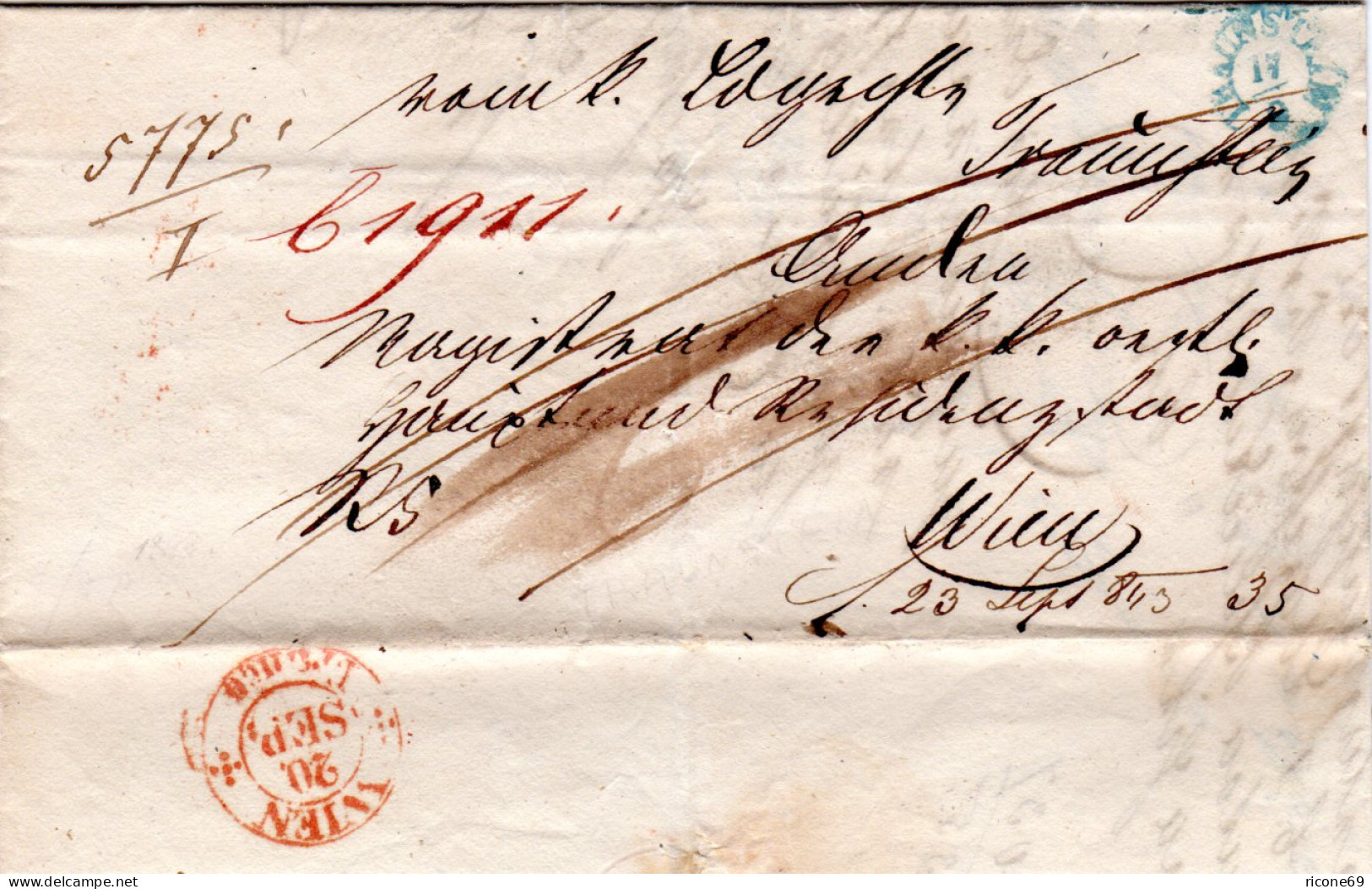 Bayern 1843, Blauer Fingerhut Stpl. TRAUNSTEIN Auf Brief N. Österreich. - Préphilatélie