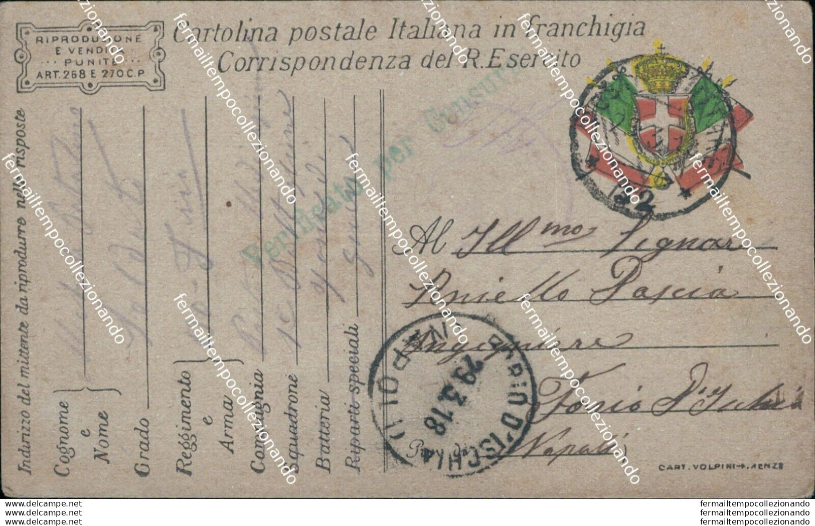 Bm468 Cartolina In Franchigia Posta Militare 32 Per Forio D'ischia 1918 - Franchise