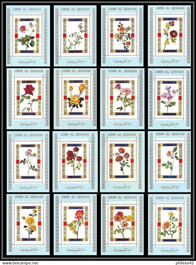 0006/ Umm Al Qiwain Deluxe Blocs ** MNH Michel N° 1434 / 1449 Fleurs (plants - Flowers) Roses Tirage Bleu - Umm Al-Qiwain