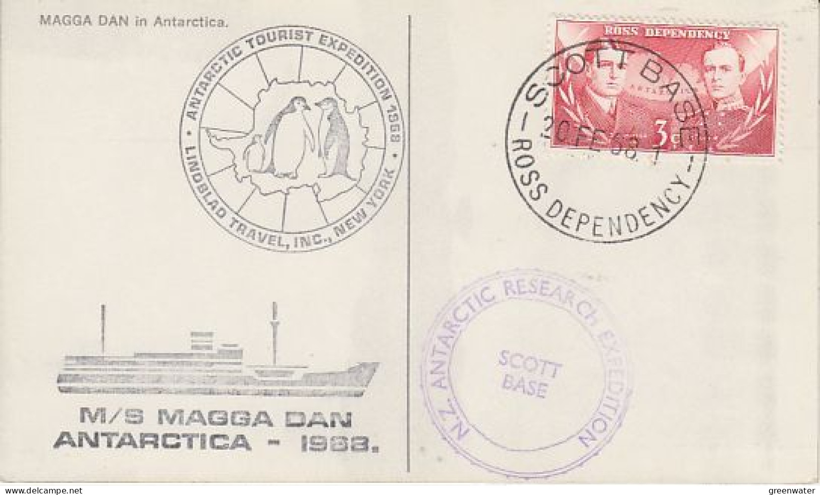 Ross Dependency MS Linblad Antarctic Tourist Exp. NZARP  Ca Magga Dan Ca Scott Base 20 FEB 1968 (RT221) - Lettres & Documents