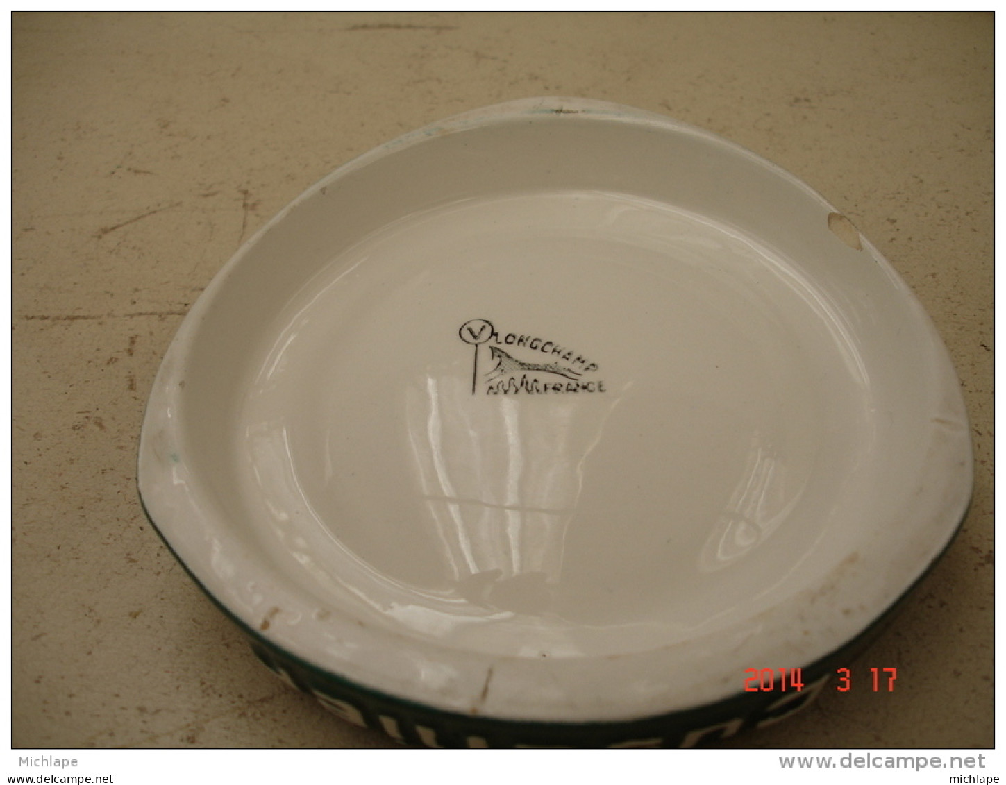 CENDRIER EN FAIENCE DE LONGCHAMP  AMBASSADEUR  DIAMETRE 14cm TRES BON ETAT - Ashtrays