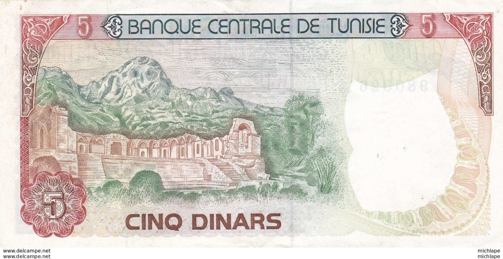 Billet De 5 Dirhams Tunisie - 1980 - Tusesië