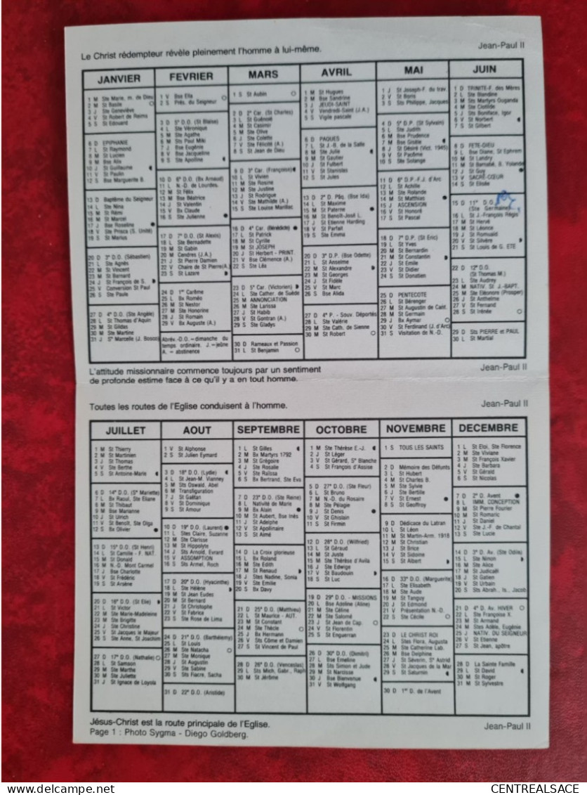 CALENDRIER 1980 OEUVRE PONTIFICALE DE SAINT PIERRE LYON LE PAPE JEAN PAUL 2 - Sonstige & Ohne Zuordnung